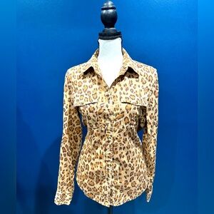 Ralph Lauren leopard print blouse with long sleeve size Medium 100% cotton